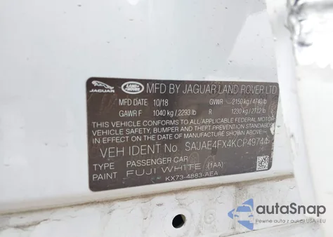 2019 Jaguar Xe 25T Prestige z USA, uszkodzony, nr VIN SAJAE4FX4KCP49744